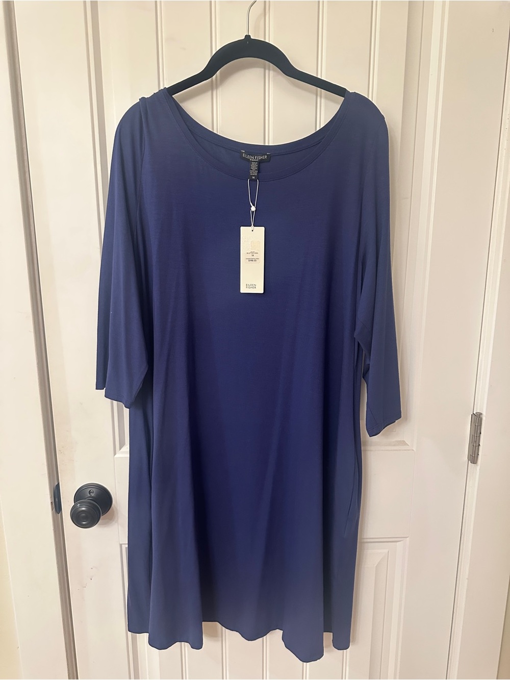 NWT Eileen Fisher Navy Blue Ballet Neck Dress Viscose Jersey knee length size 1X